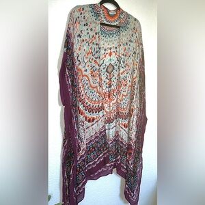 BREEZY LANE One size Kimono in paisley print in purple, blue and orange shades